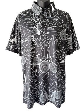 Manaola Aloha On The Green Short Sleeve Polo Shirt Mens XS Black White Ulu New